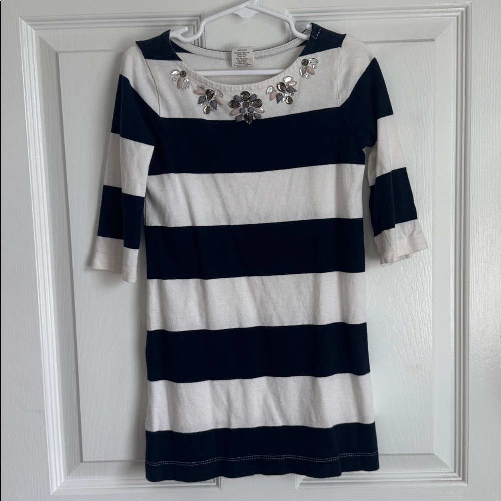 Crewcuts Navy and White Striped Dress with Jewel Embellishments